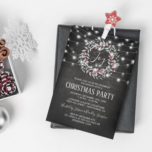 Invitation Rustic Joy Joyeux Noël Wreath Fête Fête