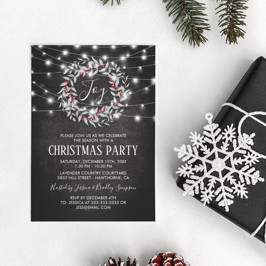 Invitation Rustic Joy Joyeux Noël Wreath Fête Fête