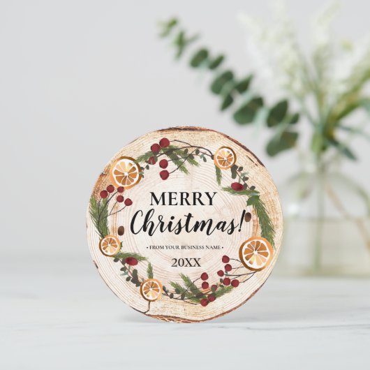 Invitation Rustic Joyeux feuillage de Noël logo d'entreprise (Debout devant)