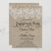 Invitation Rustic Jute et Lace Engagement Party (Devant / Derrière)