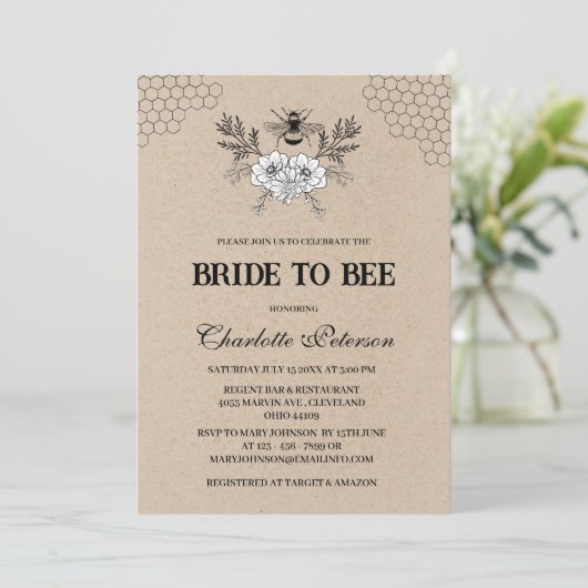 Invitation Rustic Kraft Bee Fête des mariées à thème (Debout devant)