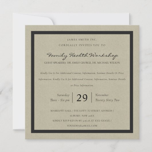 INVITATION RUSTIC KRAFT BLACK DAMASK ÉVÉNEMENT CLASSIQUE D'AT (Devant)