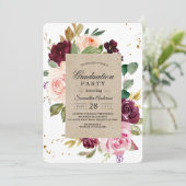 Invitation Rustic Kraft & Burgundy Floral Graduation Party (Debout devant)