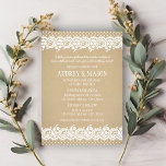 Invitation Rustic Kraft et dentelle Mariage répétition et dîn<br><div class="desc">Les invitations à des dîners de répétitions mariages présentent une charmante conception de bordure illustrée de dentelle blanche fleurie et pointillée et arrière - plan avec un aspect rustique de papier brun kraft texturé. Lire les invités invitations à la fois la répétition mariage et le dîner à suivre.</div>