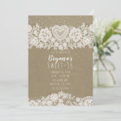 Invitation Rustic Kraft Lace Farmhouse Sweet 16 Anniversaire (Debout devant)