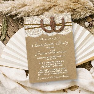 Invitation Rustic Kraft & Lace Fers à Cheval Enterrement de V