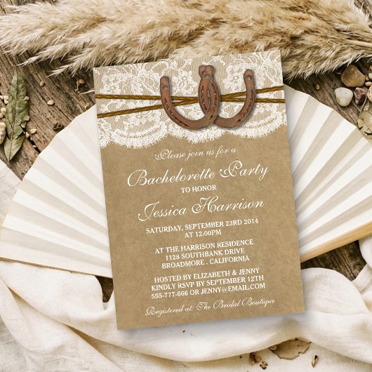 Invitation Rustic Kraft & Lace Horseshoe Bachelorette Party