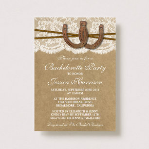 Invitation Rustic Kraft & Lace Horseshoe Bachelorette Party