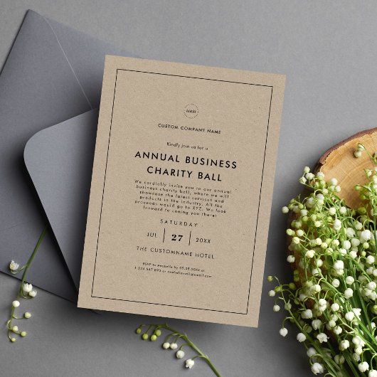 Invitation Rustic Kraft Logo Entreprise Diner Party