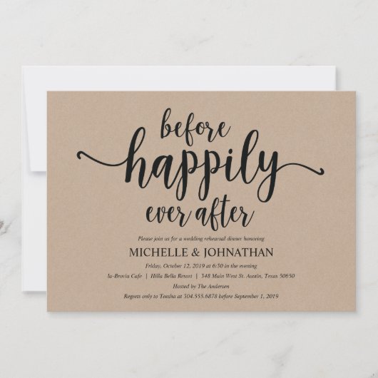 Invitation Rustic Kraft Mariage Dîner de répétition Invitatio (Devant)