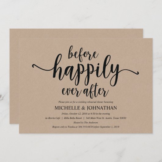 Invitation Rustic Kraft Mariage Dîner de répétition Invitatio (Devant / Derrière)