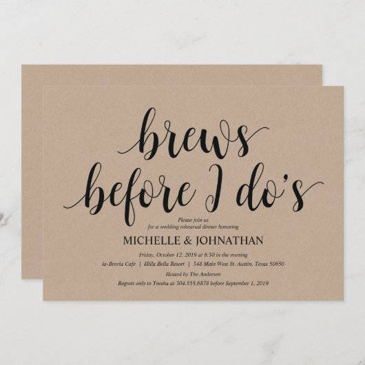 Invitation Rustic Kraft Mariage Dîner de répétition Invitatio (Devant / Derrière)