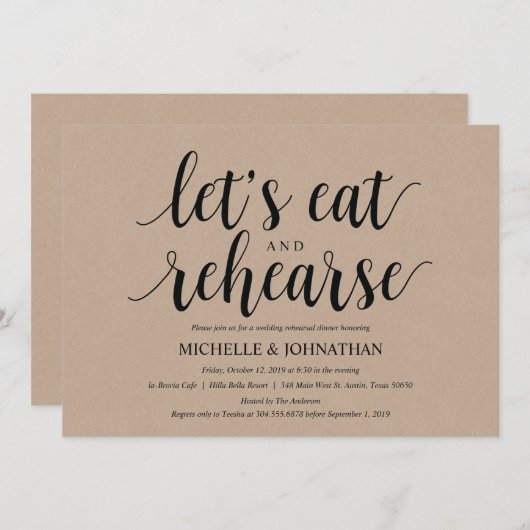 Invitation Rustic Kraft Mariage Dîner de répétition Invitatio (Devant / Derrière)