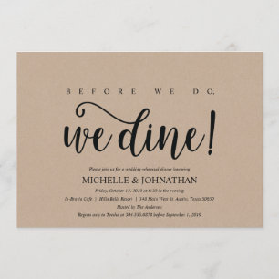 Invitation Rustic Kraft Mariage Dîner de répétition Invitatio