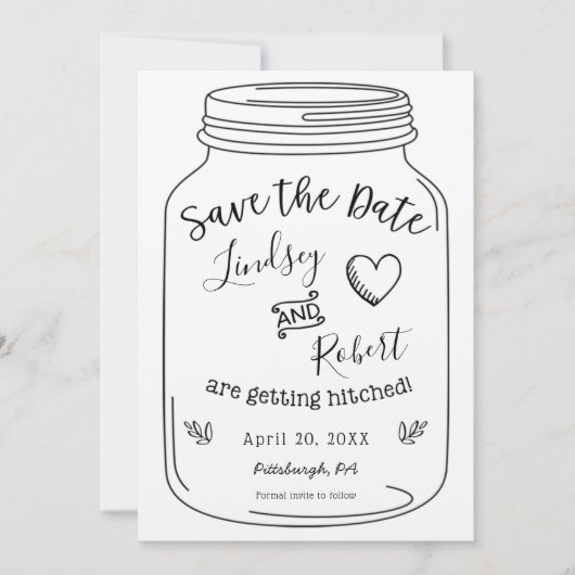 Invitation Rustic Kraft Mason Jar Enregistrer la date (Devant)