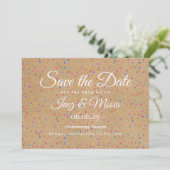 Invitation Rustic Kraft Rainbow Confetti Enregistrer la date (Debout devant)
