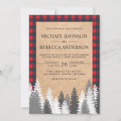 Invitation Rustic Kraft Rouge Plaid Épinette Blanche Mariage (Devant)
