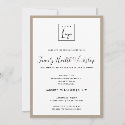 INVITATION RUSTIC KRAFT TEXTURE VOTRE ATELIER DE LOGO ÉVÉNEME (Devant)