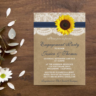 Invitation Rustic Kraft Tournesol Engagement Partie Ou Douche