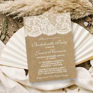 Invitation Rustic Kraft Vintage Blanc Lace Enterrement de Vie