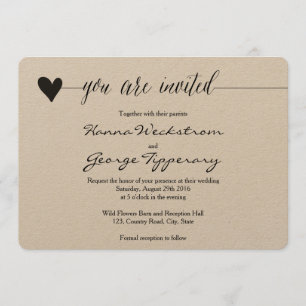 Invitation Rustic Kraft Wedding invite, calligraphie cardiaqu