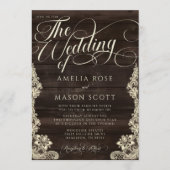 Invitation Rustic Lace and Wood Script Calligraphy Wedding (Devant)