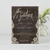 Invitation Rustic Lace and Wood Script Calligraphy Wedding (Debout devant)