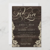 Invitation Rustic Lace Dark Wood Just Love Script Wedding (Devant)
