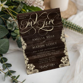 Invitation Rustic Lace Dark Wood Just Love Script Wedding