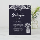 Invitation Rustic Lace Mason Jar Parti de Graduation Marine (Debout devant)