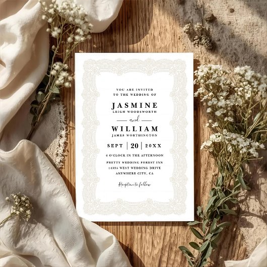 Invitation Rustic Lace Vintage Elegant QR Code Wedding