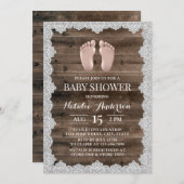 Invitation Rustic Laced Grange Bois Baby shower pieds bébé (Devant / Derrière)