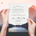 Invitation ©Rustic Lake Réflexions Lakeside Mariage<br><div class="desc">♥ Les reflets du lac avec la silhouette des arbres et les nuages romantiques du ciel les éléments de conception de flèche du boho font un joli faire-part de mariage au bord du lac ou dans la forêt! ♥ (1) Pour plus de personnalisation, cliquez sur le bouton "Personnaliser" et utilisez...</div>