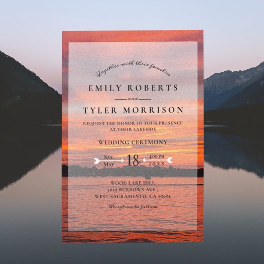 Invitation Rustic Lake Sunset Lakeside Wedding Invite ©