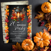 Invitation Rustic Lantern et Feuille Automne 80e fête d'anniv