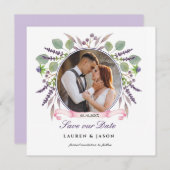 Invitation Rustic Lavender Enregistrer la date Photo carré In (Devant / Derrière)