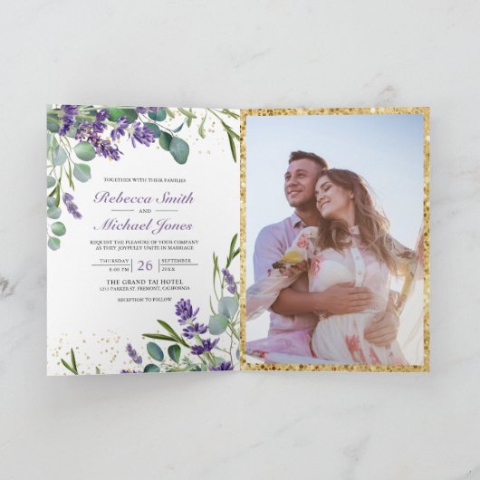 Invitation Rustic Lavender Eucalyptus Photo QR Code Wedding (Intérieur)