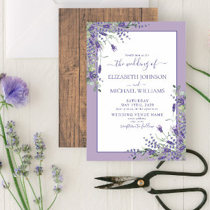 Invitation Rustic Lavender Eucalyptus Wood Script Wedding