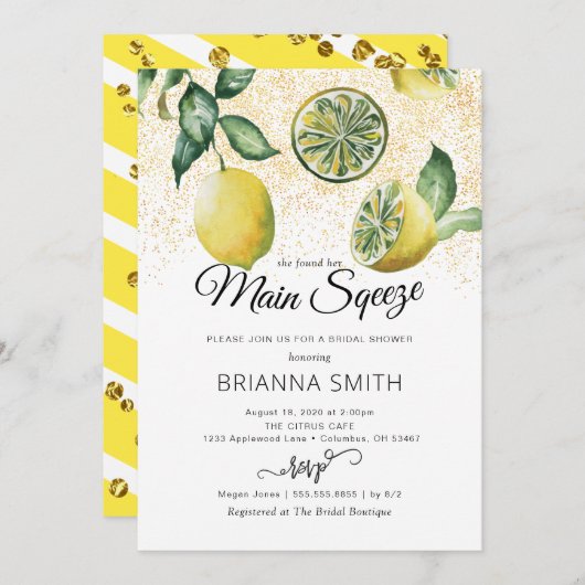 Invitation Rustic Lemon Bridal Showback (Devant / Derrière)