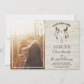 Invitation Rustic Light Wood Antler Photo Enregistrer la date (Devant)