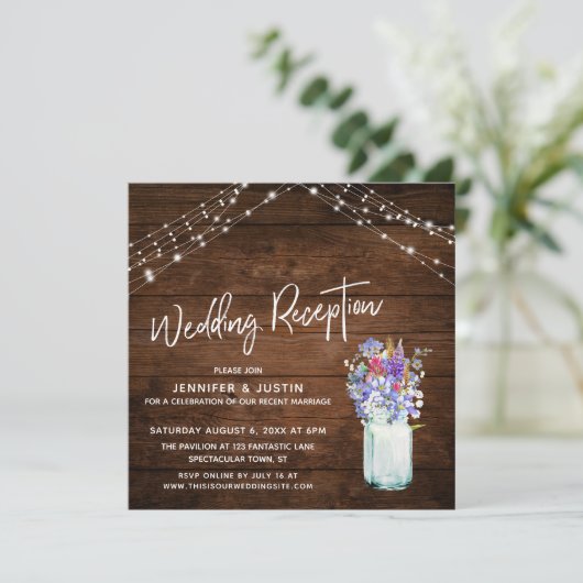 Invitation Rustic Lights Fleurs sauvages en Jar Mariage Récep (Debout devant)