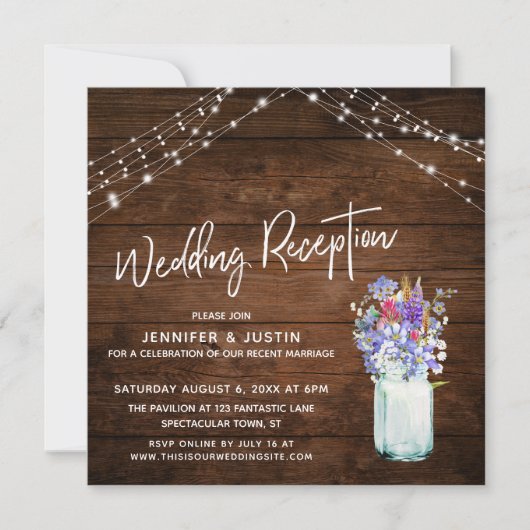 Invitation Rustic Lights Fleurs sauvages en Jar Mariage Récep (Devant)