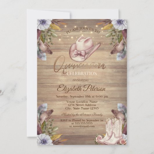 Invitation Rustic Lights,Tiara,Lace Pumpkin Flowers Sweet 16 (Devant)