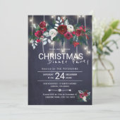 Invitation Rustic Lights Winter Floral Dîner de Noël (Debout devant)