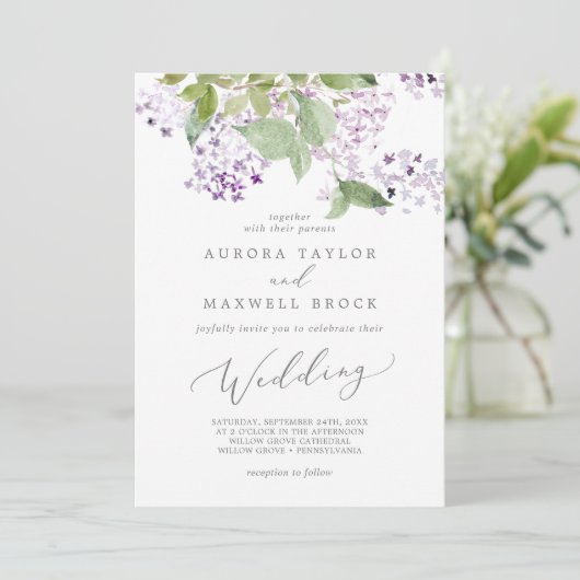 Invitation Rustic Lilac Mariage (Debout devant)