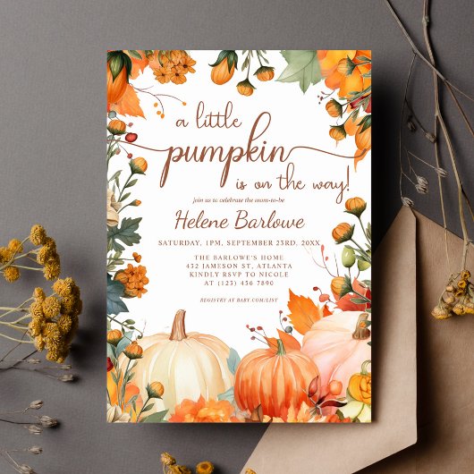 Invitation Rustic Little Citrouille Baby shower d'automne