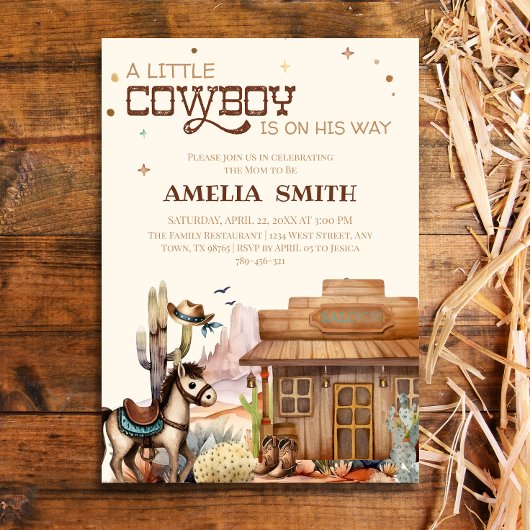 Invitation Rustic Little Cowboy Western Baby Shower Wild West