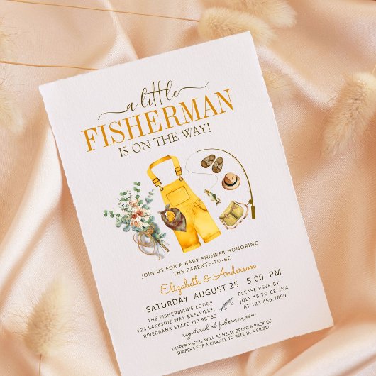 Invitation Rustic Little Fisherman Est En Route Baby shower