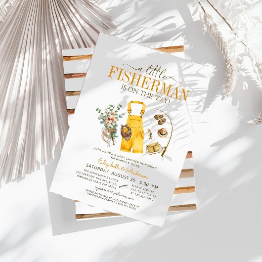 Invitation Rustic Little Fisherman Est En Route Baby shower