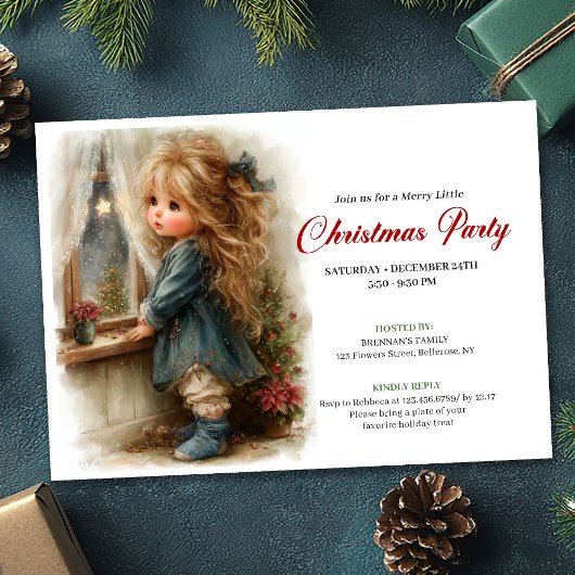 Invitation Rustic little girl awaiting Santa printable invite
